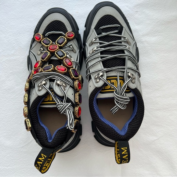 New Gucci Flashtrek Chunky Silver Sneakers with Removable Crystals Size 7 - Picture 5 of 11